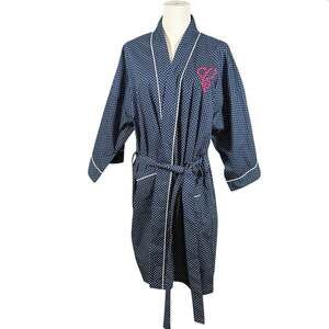 Mark & Graham Monogram C Cotton Robe Small Navy Polka Dots Preppy Loungewear